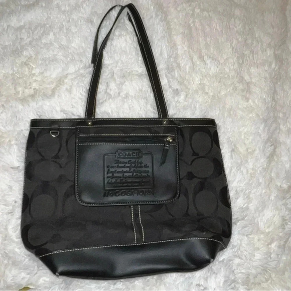 Black Coach Canvas Bag with Leather Flap Y2K - Picture 1 of 5